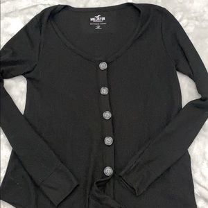 Hollister black henley button up shirt